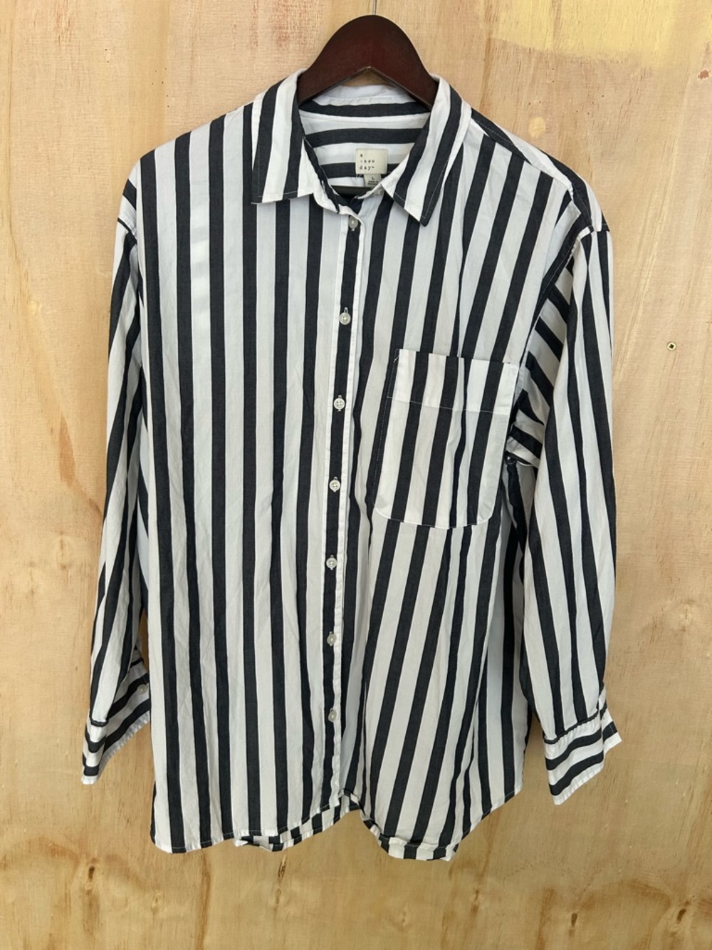 a.n.a Black and White Vertical Stripe Button-Down Shirt